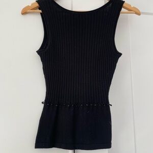 Cute black knit tank sweatertop with ribbon waistband